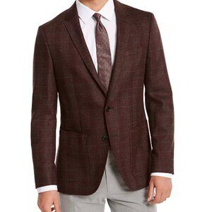 Hugo by Hugo Boss Men's Slim-Fit Plaid Sport Coat 44R - Red (Maroon) Wool/Poly